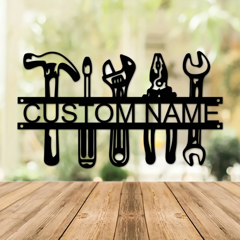 Workshop Tools With Name - Özelleştirilmiş İsimli Endüstriyel Tarz Demir Duvar