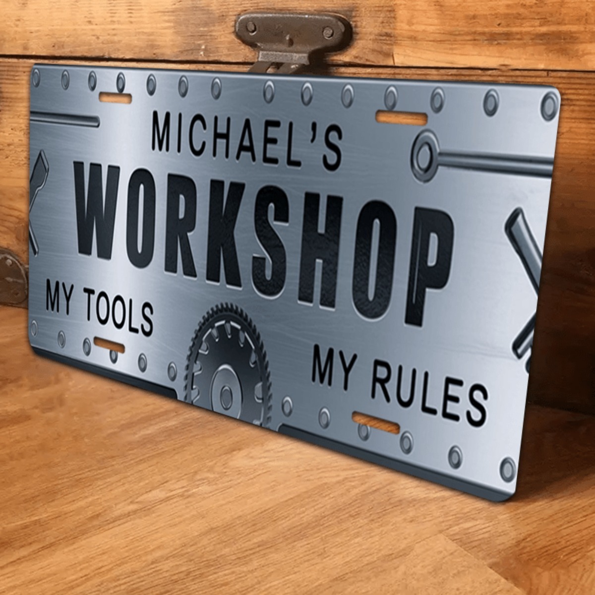 Workshop Tools With Name - Kişiselleştirilmiş İsim Atölyesi Alüminyum Tabela 6x12