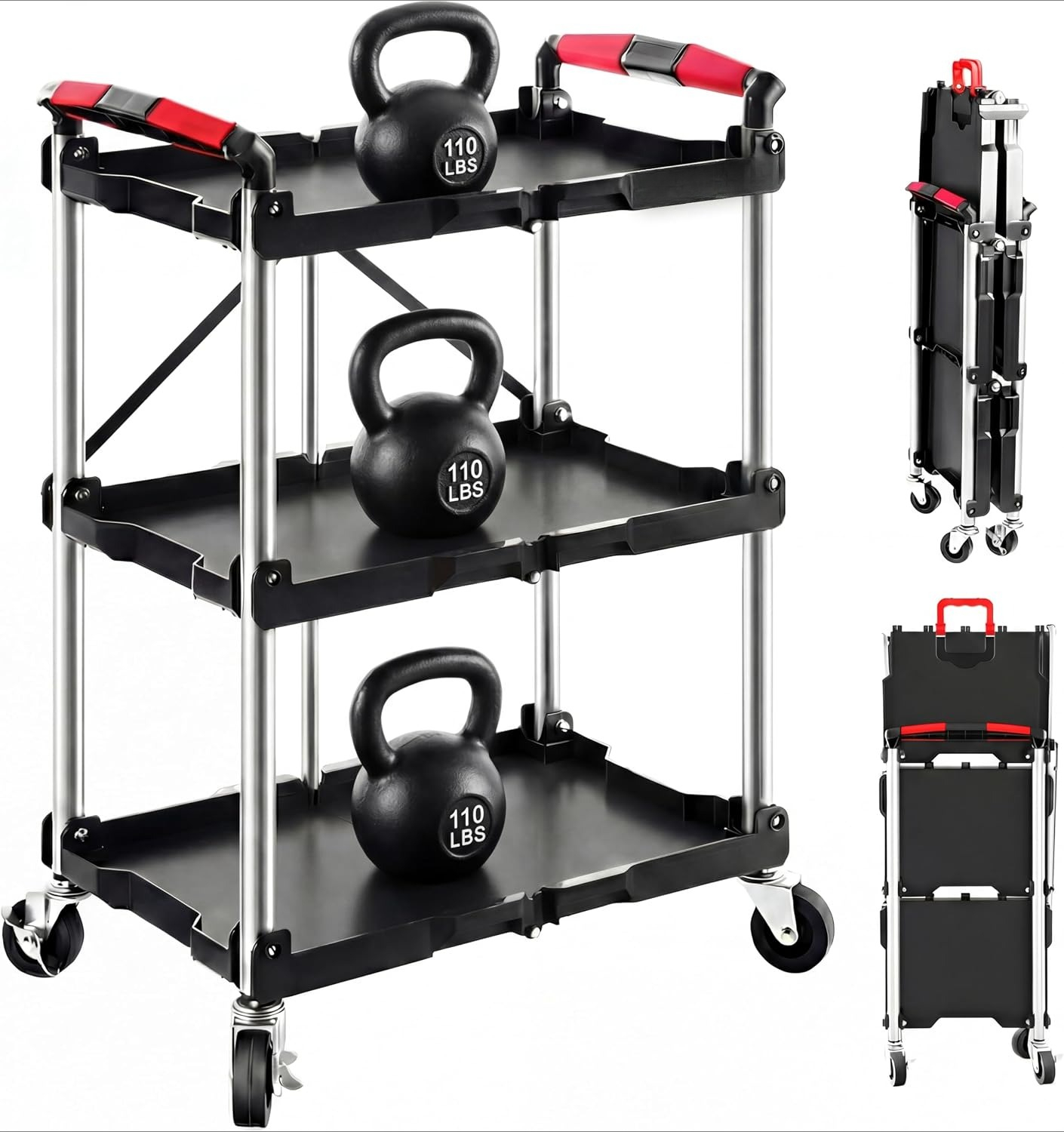 Workshop Tools Shelf - 3 Raflı Katlanabilir Tekerlekli Servis Arabası